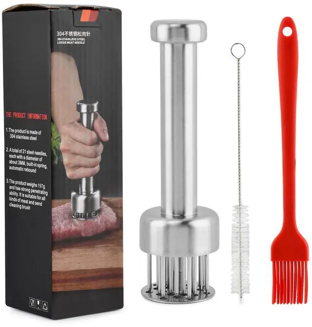 Main image of Tenderizer Tool with 21 Sharp 304 Stainless Steel Needles, Retractable Safety Guard for Steak, Beef, Chicken and Pork, Marinade Tenderizer with Cleaning Brush, Dishwasher Safe