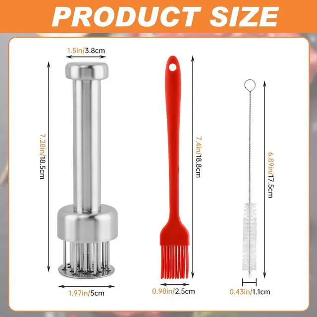 Alt view image 2 of 7 - Tenderizer Tool with 21 Sharp 304 Stainless Steel Needles, Retractable Safety Guard for Steak, Beef, Chicken and Pork, Marinade Tenderizer with Cleaning Brush, Dishwasher Safe