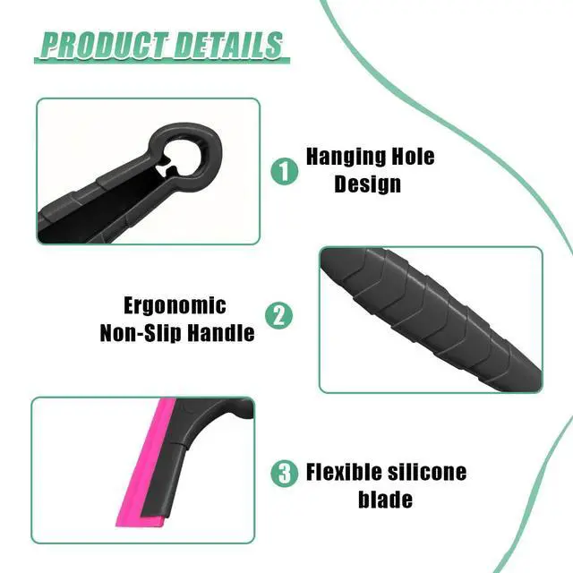 Alt view image 3 of 6 - 2PCS Small Silicone Window Squeegee, 8 Inch Car Windshield Water Blade Squeegee with Non-Slip Handle, Multifunctional Auto Cleaning Scraper for Windows, Mirrors, Glasses, Bathroom (Black)
