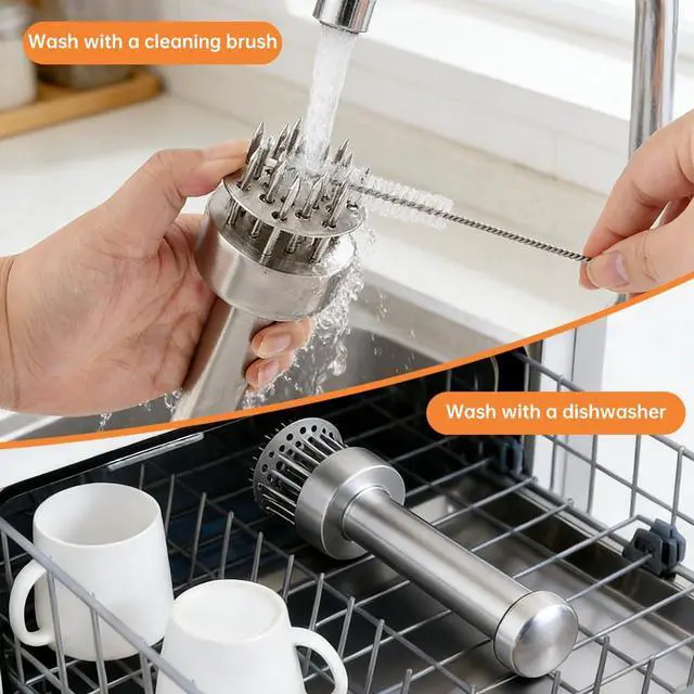 Alt view image 5 of 7 - Tenderizer Tool with 21 Sharp 304 Stainless Steel Needles, Retractable Safety Guard for Steak, Beef, Chicken and Pork, Marinade Tenderizer with Cleaning Brush, Dishwasher Safe