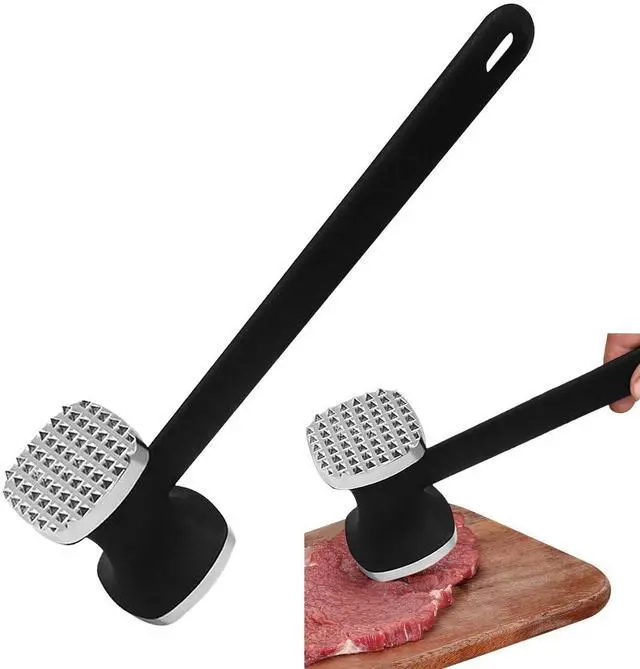 Main image of Meat Tenderizer Tool, Double Side Meat Hammer Tenderizer With Comfort-Grip Handle Heavy Duty Manual Hammer Mallet Tool for Steak Chicken and Pork(Black+Silver)