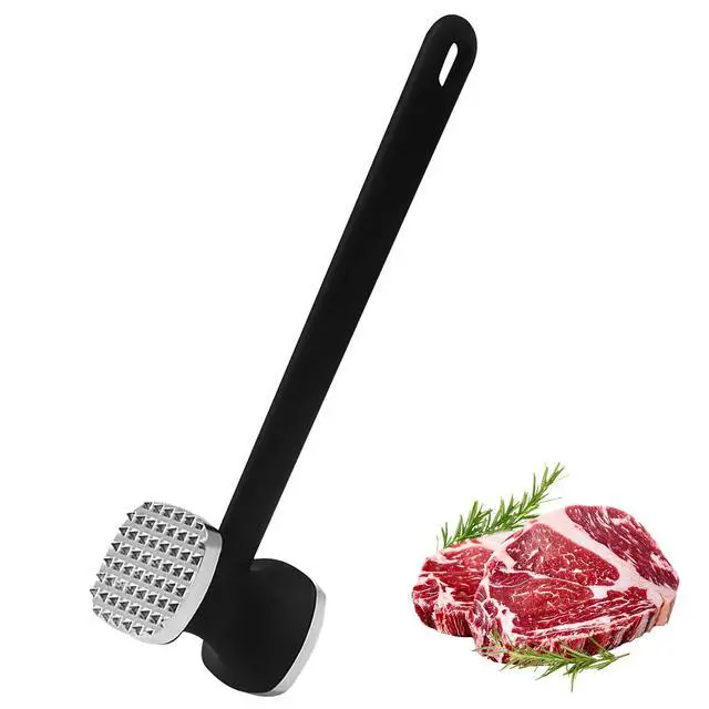 Alt view image 7 of 7 - Meat Tenderizer Tool, Double Side Meat Hammer Tenderizer With Comfort-Grip Handle Heavy Duty Manual Hammer Mallet Tool for Steak Chicken and Pork(Black+Silver)