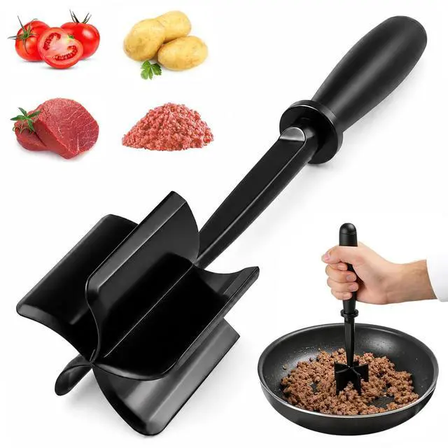 Main image of Meat Masher, Ground Beef Masher with 5 Curve Blades & Non-Slip Handle