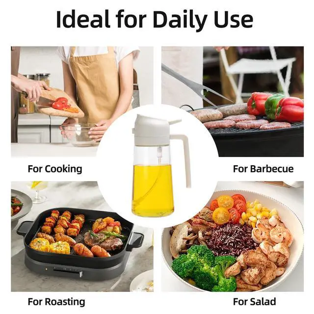 Alt view image 2 of 7 - 16oz/470ml Glass Olive Oil Sprayer for Cooking - 2 in 1 Olive Oil Dispenser Bottle Spray and Pour for Kitchen Gadgets Cooking Air Fryer Salad BBQ (White)