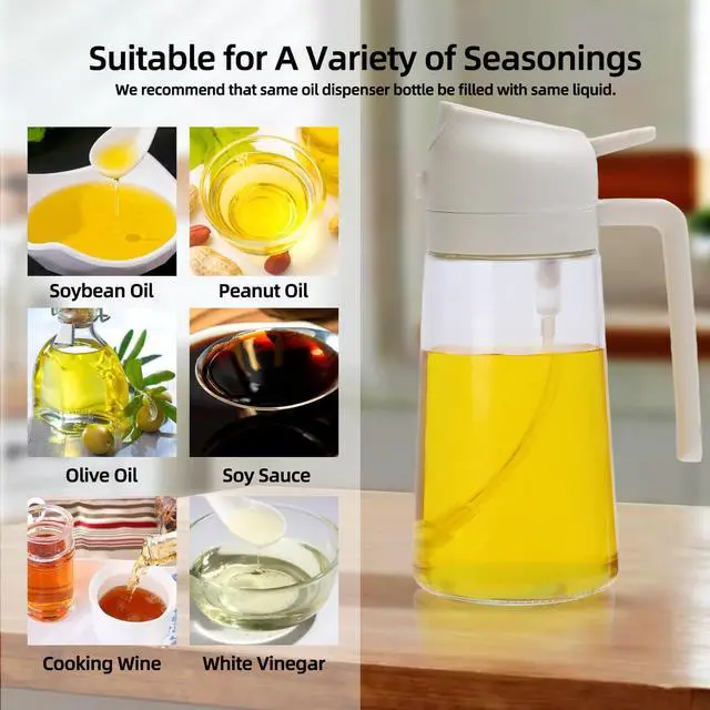 Alt view image 4 of 7 - 16oz/470ml Glass Olive Oil Sprayer for Cooking - 2 in 1 Olive Oil Dispenser Bottle Spray and Pour for Kitchen Gadgets Cooking Air Fryer Salad BBQ (White)
