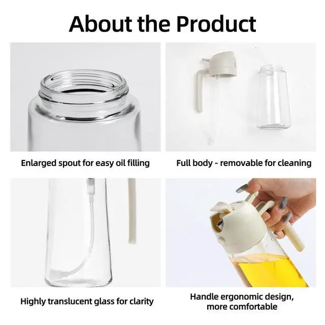 Alt view image 3 of 7 - 16oz/470ml Glass Olive Oil Sprayer for Cooking - 2 in 1 Olive Oil Dispenser Bottle Spray and Pour for Kitchen Gadgets Cooking Air Fryer Salad BBQ (White)