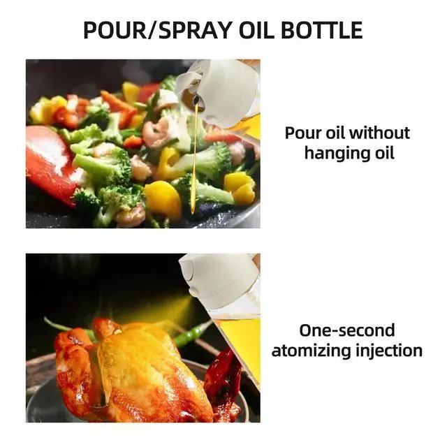 Alt view image 5 of 7 - 16oz/470ml Glass Olive Oil Sprayer for Cooking - 2 in 1 Olive Oil Dispenser Bottle Spray and Pour for Kitchen Gadgets Cooking Air Fryer Salad BBQ (White)