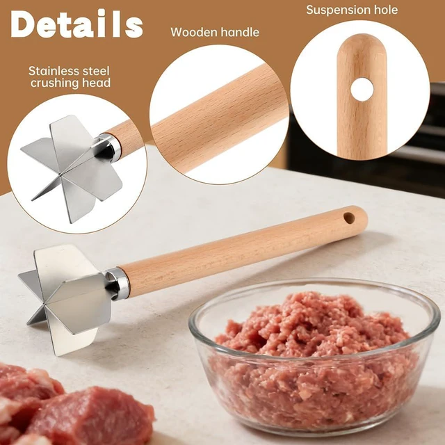 Alt view image 3 of 7 - Stainless Steel Meat Chopper with Potato Masher, Kitchen Gadgets 4-Blade Ground Beef Chopper Potato Masher Hamburger Smasher Tool for Meat Vegetables Avocado Potatoes Beans(COLOR:Silver)