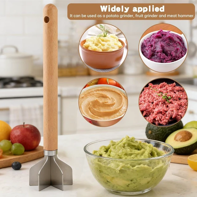 Alt view image 6 of 7 - Stainless Steel Meat Chopper with Potato Masher, Kitchen Gadgets 4-Blade Ground Beef Chopper Potato Masher Hamburger Smasher Tool for Meat Vegetables Avocado Potatoes Beans(COLOR:Silver)
