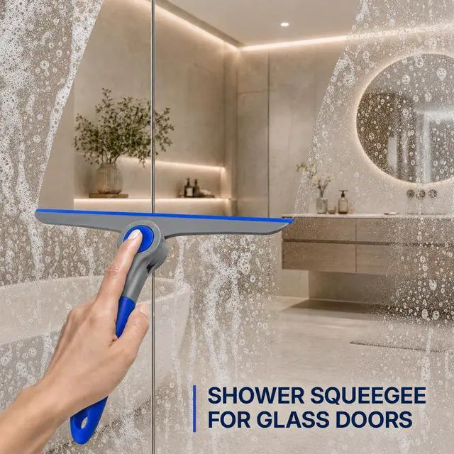 Alt view image 5 of 6 - 10" Heavy Duty Blue, Grey Window Cleaning Squeegee, Handheld Squeegee for Glass Doors, Windows, Car Windshields & More