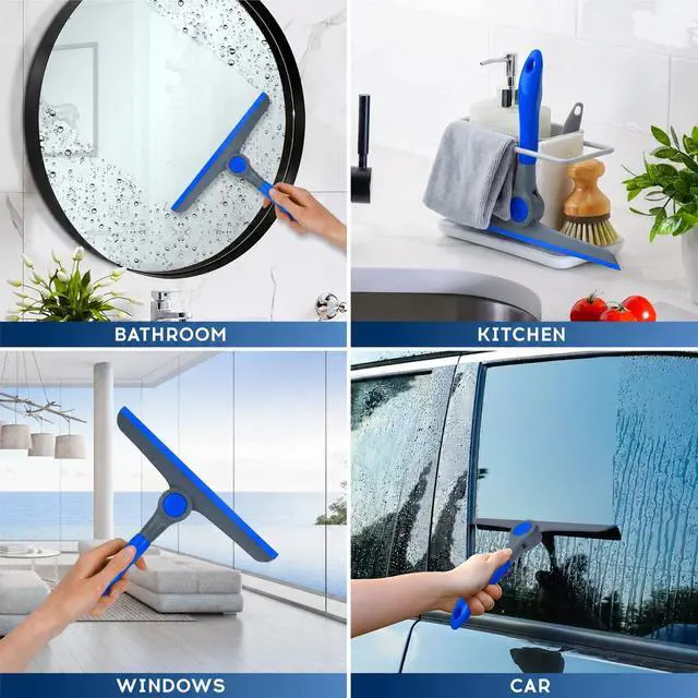 Alt view image 6 of 6 - 10" Heavy Duty Blue, Grey Window Cleaning Squeegee, Handheld Squeegee for Glass Doors, Windows, Car Windshields & More