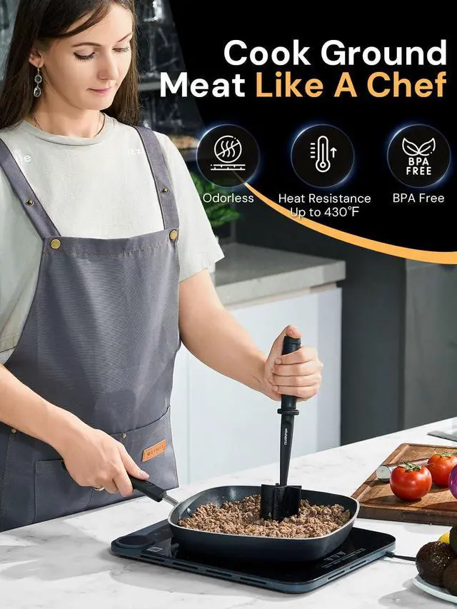Alt view image 2 of 7 - Meat Chopper, Hamburger Grinder, Premium Heat Resistant Smasher for Ground Beef, Burger Grinder Nylon Potato Mix Tool, Meat & Poultry Tenderizers (Black)