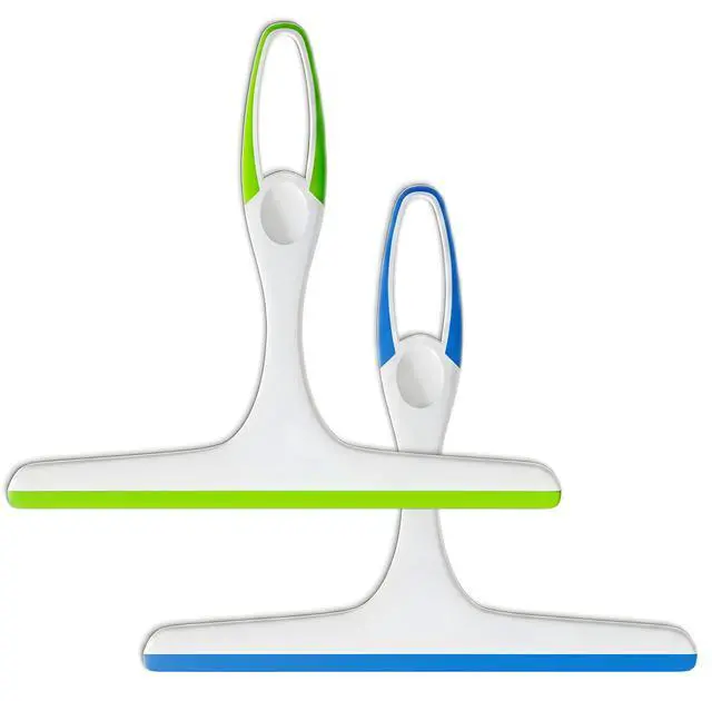 Alt view image 5 of 7 - 2 Pack Shower Squeegee for Glass Doors 9.5 Silicone Blade Window Cleaner Tool (Blue & Green) Bathroom, Car Windshield, Mirror & Tile Cleaning Wiper with Hook Lightweight Ergonomic Handle
