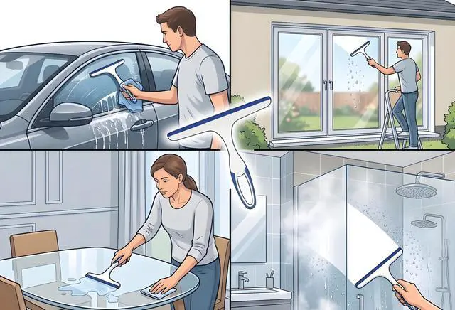 Alt view image 6 of 7 - 2 Pack Shower Squeegee for Glass Doors 9.5 Silicone Blade Window Cleaner Tool (Blue & Green) Bathroom, Car Windshield, Mirror & Tile Cleaning Wiper with Hook Lightweight Ergonomic Handle