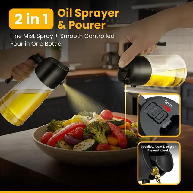 Alt view image 2 of 7 - 16oz/ 470 ml Glass Olive Oil Dispenser and Sprayer Bottle,2 in1 Cooking Oil Spray Container for Kitchen