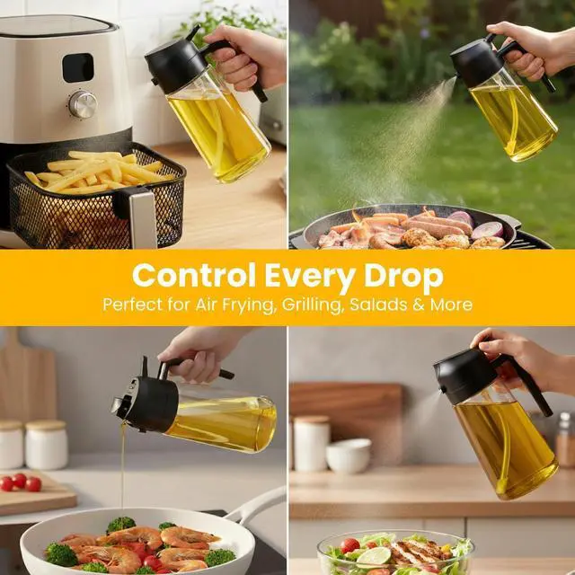 Alt view image 3 of 7 - 16oz/ 470 ml Glass Olive Oil Dispenser and Sprayer Bottle,2 in1 Cooking Oil Spray Container for Kitchen