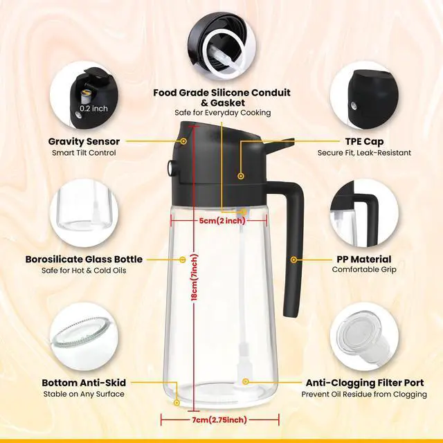 Alt view image 4 of 7 - 16oz/ 470 ml Glass Olive Oil Dispenser and Sprayer Bottle,2 in1 Cooking Oil Spray Container for Kitchen