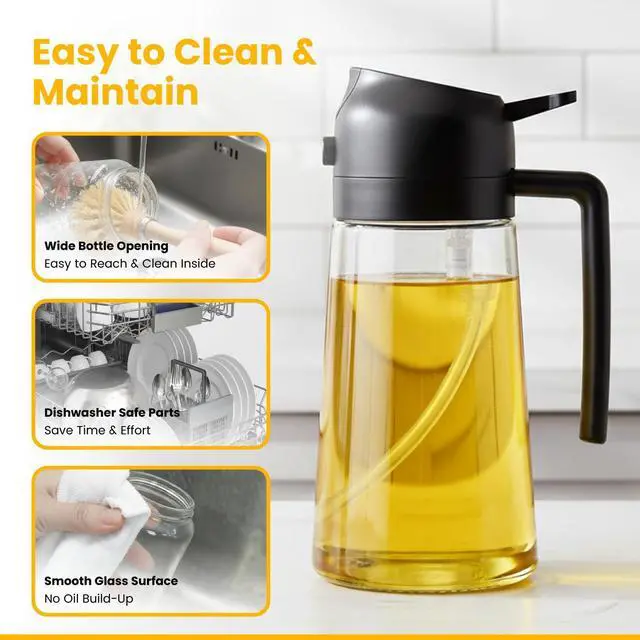 Alt view image 5 of 7 - 16oz/ 470 ml Glass Olive Oil Dispenser and Sprayer Bottle,2 in1 Cooking Oil Spray Container for Kitchen