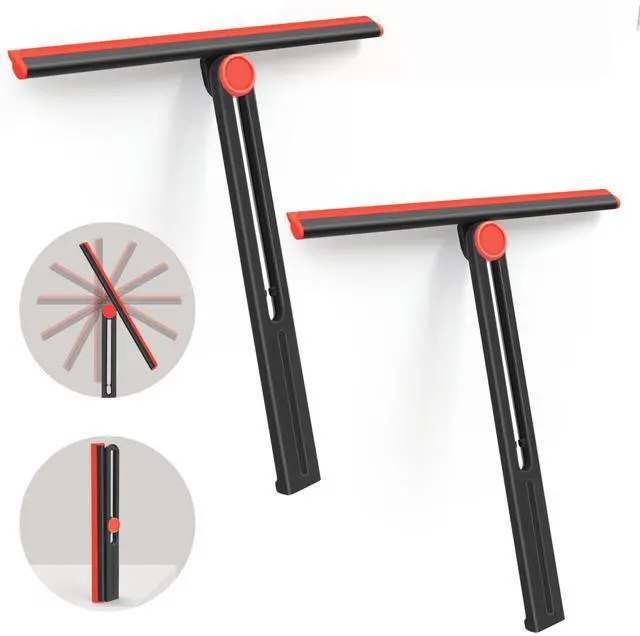 Main image of Shower Squeegee for Glass Doors with 2 Pack Multi-Purpose 360° Rotating Window Squeegees for Walls Wiper, Car Windshield, Tile, Mirrors and Kitchen, 11-Inchs