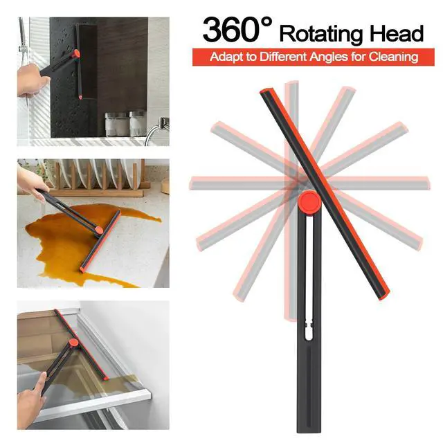 Alt view image 2 of 6 - Shower Squeegee for Glass Doors with 2 Pack Multi-Purpose 360° Rotating Window Squeegees for Walls Wiper, Car Windshield, Tile, Mirrors and Kitchen, 11-Inchs