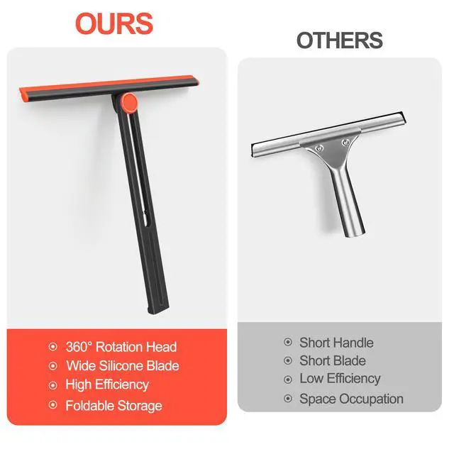 Alt view image 5 of 6 - Shower Squeegee for Glass Doors with 2 Pack Multi-Purpose 360° Rotating Window Squeegees for Walls Wiper, Car Windshield, Tile, Mirrors and Kitchen, 11-Inchs