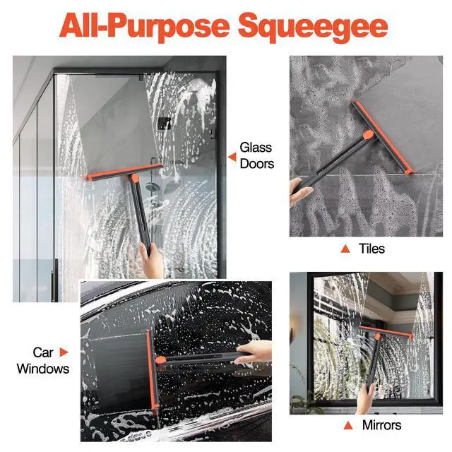 Alt view image 4 of 6 - Shower Squeegee for Glass Doors with 2 Pack Multi-Purpose 360° Rotating Window Squeegees for Walls Wiper, Car Windshield, Tile, Mirrors and Kitchen, 11-Inchs