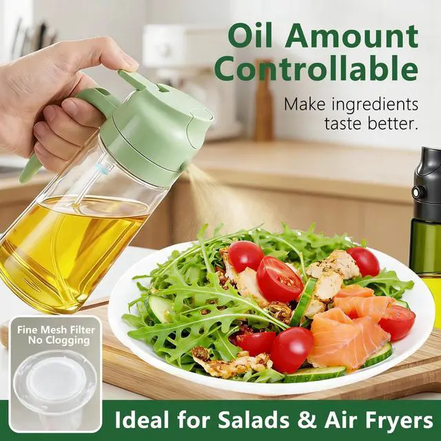 Alt view image 2 of 7 - Oil Sprayer for Cooking, 2-in-1 Oil Mister & Dispenser Bottle for Air Fryer, Salad, BBQ, Kitchen Gadgets Accessories(Green)