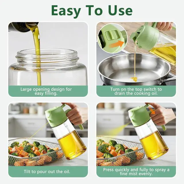 Alt view image 4 of 7 - Oil Sprayer for Cooking, 2-in-1 Oil Mister & Dispenser Bottle for Air Fryer, Salad, BBQ, Kitchen Gadgets Accessories(Green)