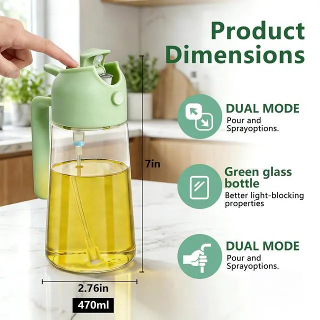 Alt view image 5 of 7 - Oil Sprayer for Cooking, 2-in-1 Oil Mister & Dispenser Bottle for Air Fryer, Salad, BBQ, Kitchen Gadgets Accessories(Green)