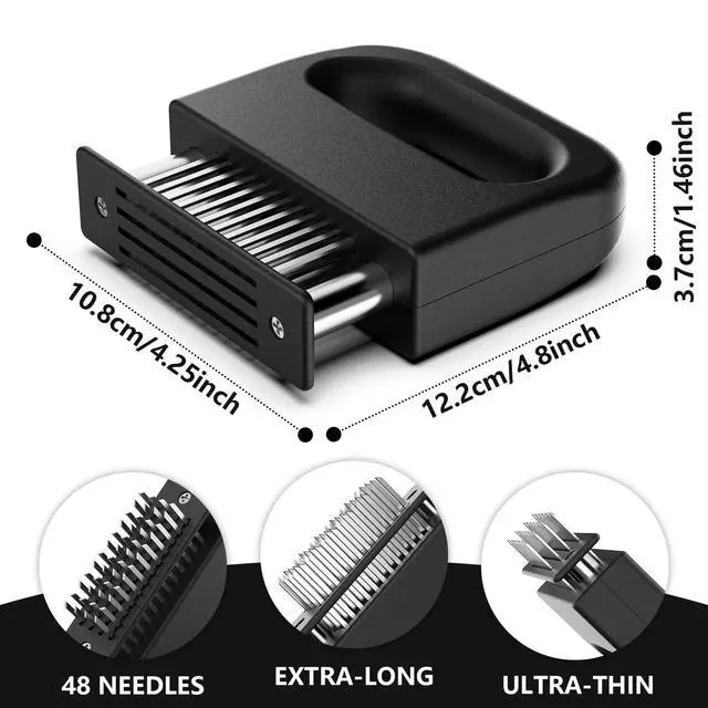 Alt view image 4 of 6 - Meat Tenderizer Tool with 48 Stainless Steel Blades, Heavy-Duty Needle Tenderizer for Steak, Beef, Pork & Chicken, Kitchen Cooking Gadgets Tools Black