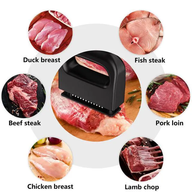 Alt view image 5 of 6 - Meat Tenderizer Tool with 48 Stainless Steel Blades, Heavy-Duty Needle Tenderizer for Steak, Beef, Pork & Chicken, Kitchen Cooking Gadgets Tools Black