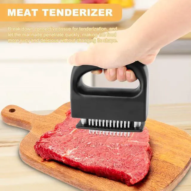 Alt view image 4 of 7 - Meat Tenderizer Tool, Stainless Steel Meat Tenderizer With 48 Ultra Sharp Needle Blades, Cooking Gadget for Chicken, Steak, Veal, Pork, BBQ(COLOR:Black)