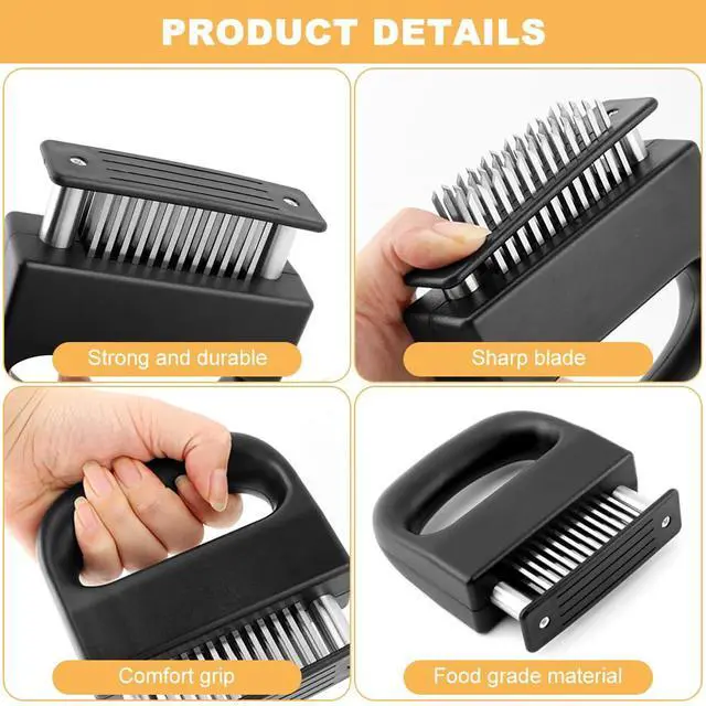 Alt view image 3 of 7 - Meat Tenderizer Tool, Stainless Steel Meat Tenderizer With 48 Ultra Sharp Needle Blades, Cooking Gadget for Chicken, Steak, Veal, Pork, BBQ(COLOR:Black)