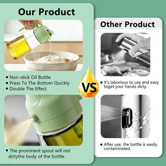 Alt view image 6 of 7 - Oil Sprayer for Cooking, 2-in-1 Oil Mister & Dispenser Bottle for Air Fryer, Salad, BBQ, Kitchen Gadgets Accessories(Green)