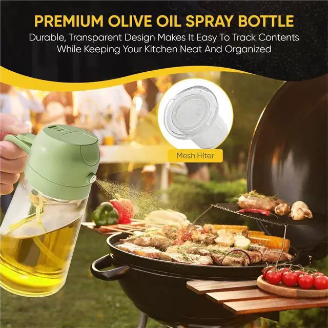 Alt view image 2 of 7 - 2-in-1 Olive Oil Dispenser Bottle, Spray and Pour, Multi-Use Kitchen Gadget, Food-Grade, Salad Dressing, Air Fryer, Healthy, BBQ, Barbecue (Green)