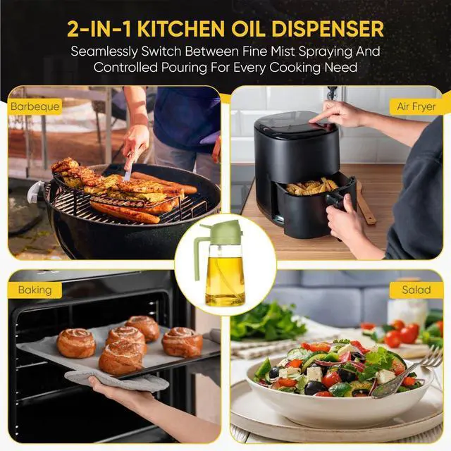 Alt view image 5 of 7 - 2-in-1 Olive Oil Dispenser Bottle, Spray and Pour, Multi-Use Kitchen Gadget, Food-Grade, Salad Dressing, Air Fryer, Healthy, BBQ, Barbecue (Green)