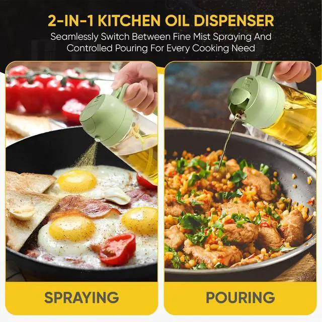 Alt view image 6 of 7 - 2-in-1 Olive Oil Dispenser Bottle, Spray and Pour, Multi-Use Kitchen Gadget, Food-Grade, Salad Dressing, Air Fryer, Healthy, BBQ, Barbecue (Green)