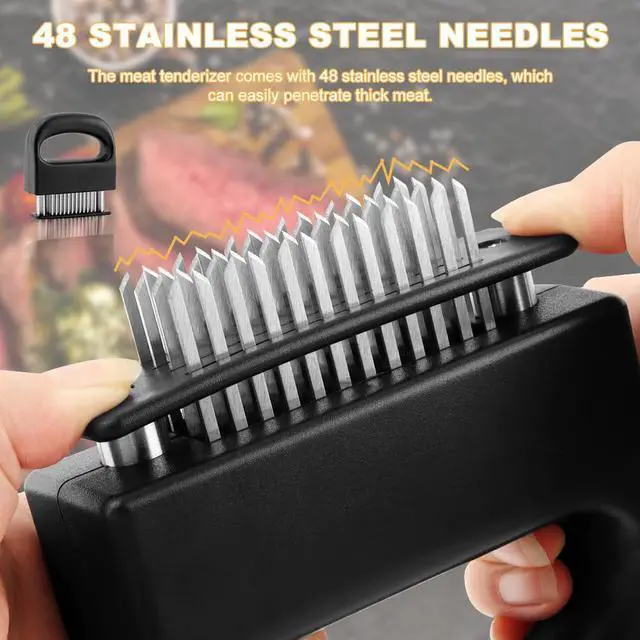 Alt view image 5 of 7 - Meat Tenderizer Tool, Stainless Steel Meat Tenderizer With 48 Ultra Sharp Needle Blades, Cooking Gadget for Chicken, Steak, Veal, Pork, BBQ(COLOR:Black)