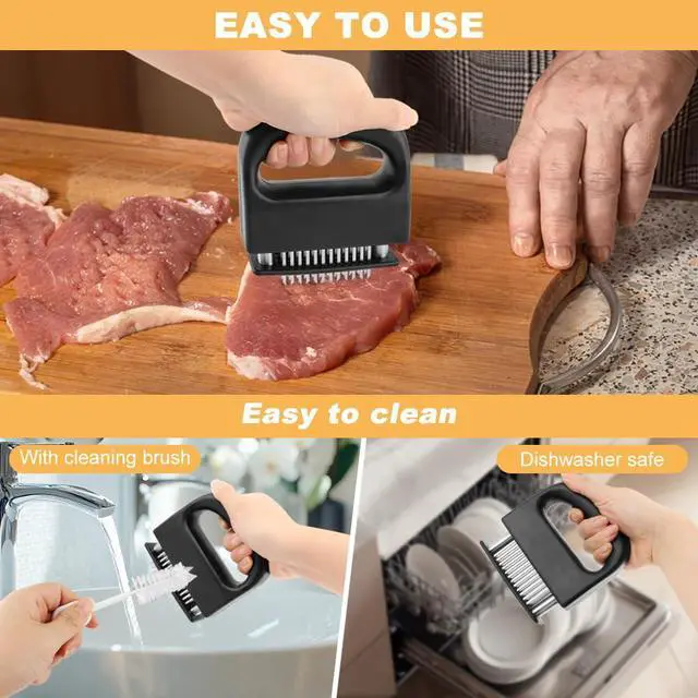 Alt view image 6 of 7 - Meat Tenderizer Tool, Stainless Steel Meat Tenderizer With 48 Ultra Sharp Needle Blades, Cooking Gadget for Chicken, Steak, Veal, Pork, BBQ(COLOR:Black)