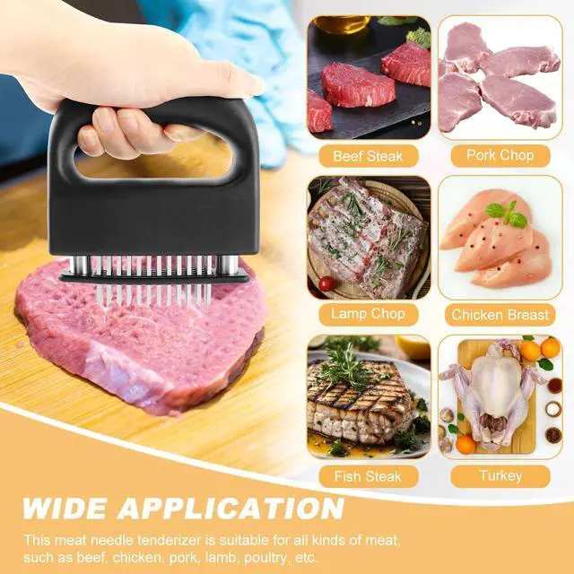 Alt view image 7 of 7 - Meat Tenderizer Tool, Stainless Steel Meat Tenderizer With 48 Ultra Sharp Needle Blades, Cooking Gadget for Chicken, Steak, Veal, Pork, BBQ(COLOR:Black)