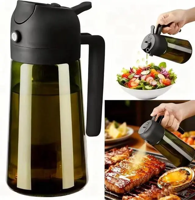 Alt view image 3 of 5 - 16oz Glass Olive Oil Sprayer for Cooking, 2 in 1 Oil Dispenser, Food Grade Premium Spray Bottle with Portion Control for Salad, Frying, BBQ (Black)