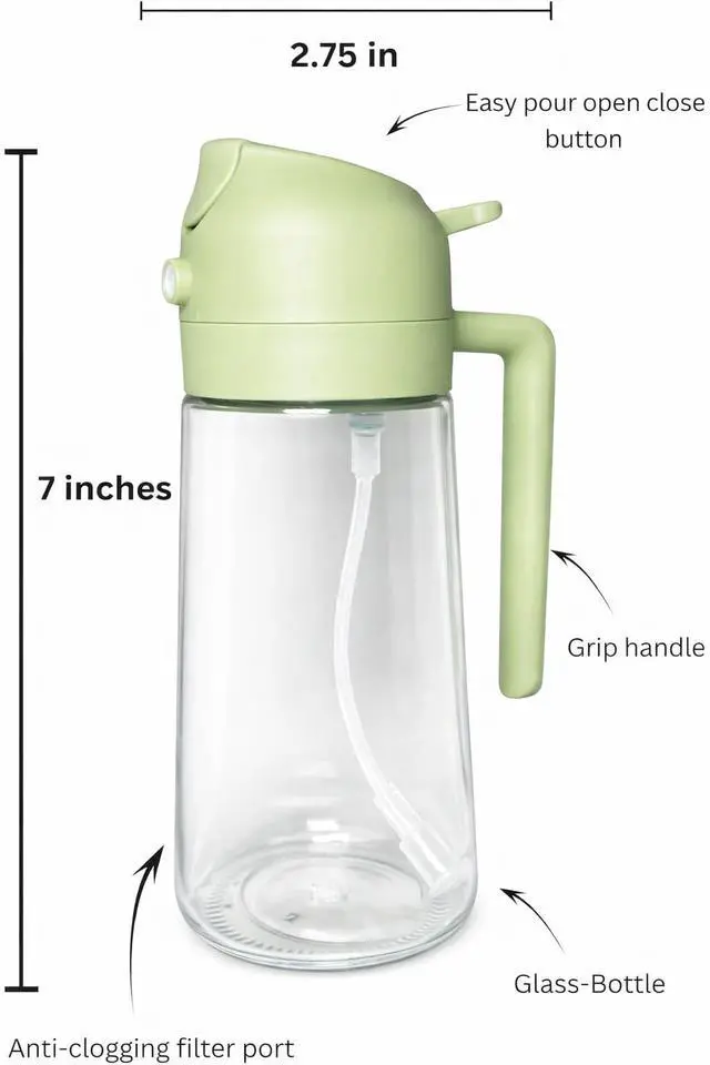 Alt view image 5 of 7 - Olive Oil Dispenser, 2 in 1 Oil Sprayer for Cooking, 500ml Glass Oil Spray Bottle with Pourer, Food-Grade Oil Dispenser for Kitchen, Salad, Frying, BBQ and nin Air Fryer, kitchen appliances