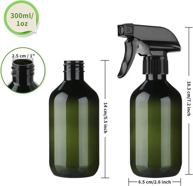 Alt view image 3 of 5 - 2-Pack Leakproof Spray Bottles (300ml/10oz) - Adjustable Nozzle for Fine Mist & Jet Stream | Premium Refillable Plastic Bottles for Hair Styling, Plant Misting, Cleaning Solutions (Green)