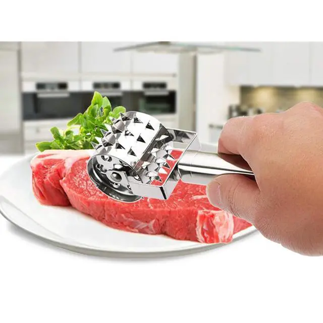 Alt view image 5 of 6 - Meat Tenderizer- Stainless Steel Meat Tenderizer Roller Rolling Hammer-Pizza Roll Meat Needle Pin Hole Punch for Steak Chicken Pork Beef