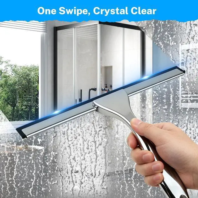 Alt view image 4 of 7 - Hotel Grade Stainless Steel Squeegee 10 Inch with Adhesive Hooks - Commercial Shower Squeegee for Hotel Bathroom Glass Door Mirror Tile, Streak-Free Multi-Purpose Cleaning Tool for Hotel Use, Silver