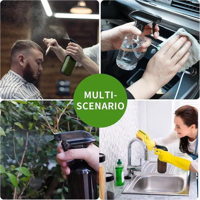Alt view image 5 of 5 - 2-Pack Leakproof Spray Bottles (300ml/10oz) - Adjustable Nozzle for Fine Mist & Jet Stream | Premium Refillable Plastic Bottles for Hair Styling, Plant Misting, Cleaning Solutions (Green)