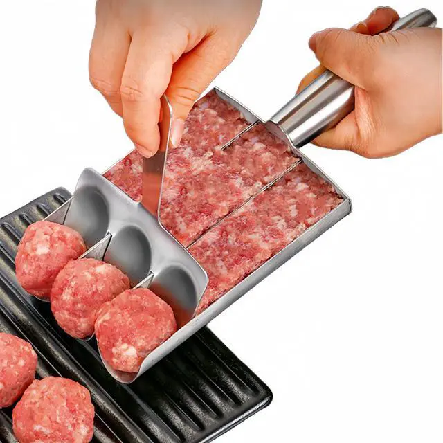 Main image of Stainless Steel Triple Meatball Maker, Meatball maker tool, Spoon with Cutting, Meatball Making Mold Set, Home Cooking Tools, DIY Quick Cooking meatballs