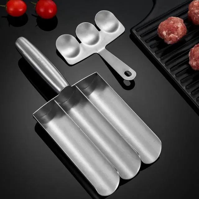 Alt view image 4 of 7 - Stainless Steel Triple Meatball Maker, Meatball maker tool, Spoon with Cutting, Meatball Making Mold Set, Home Cooking Tools, DIY Quick Cooking meatballs