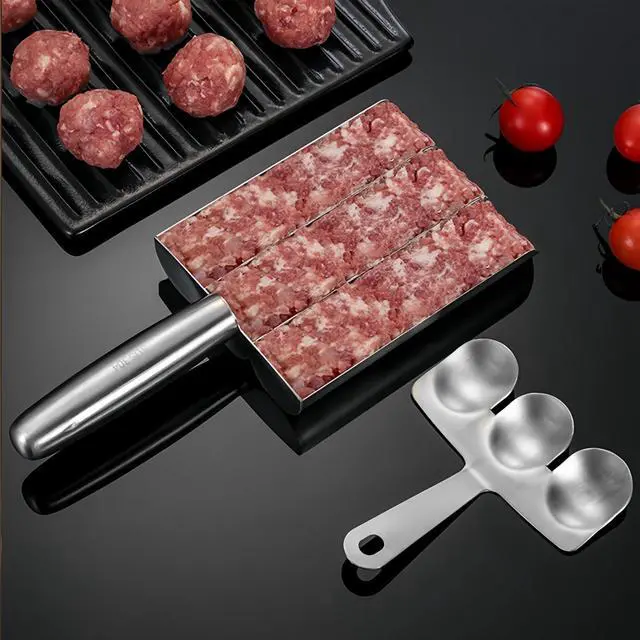 Alt view image 5 of 7 - Stainless Steel Triple Meatball Maker, Meatball maker tool, Spoon with Cutting, Meatball Making Mold Set, Home Cooking Tools, DIY Quick Cooking meatballs