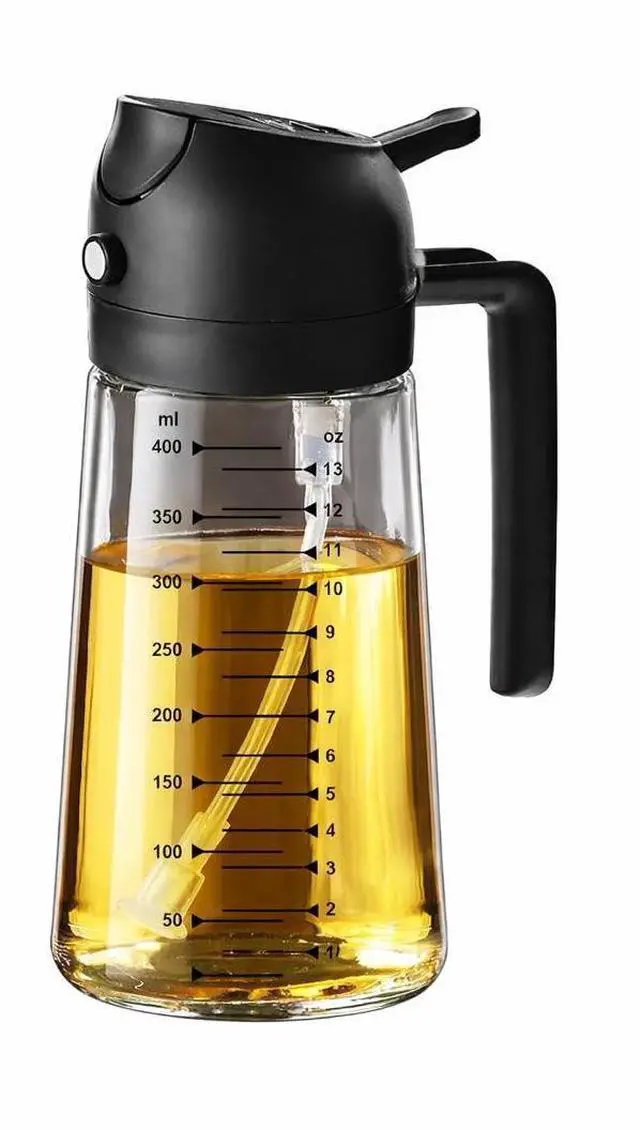 Alt view image 5 of 6 - 2-in-1 Glass Oil Sprayer Bottle 16oz (470ml) for Cooking, Oil Dispenser for Air Fryer, Salad, BBQ, Kitchen Black and Olive green